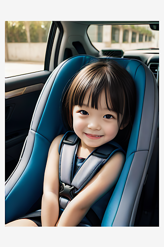 写实风儿童车座上微笑的小孩AI数字艺术