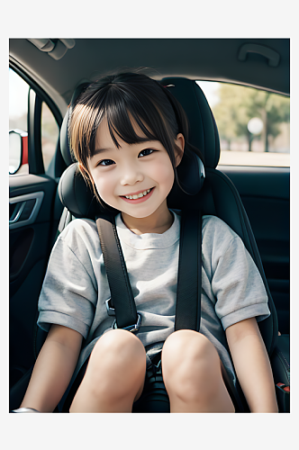 AI数字艺术写实风儿童车座上微笑的小孩