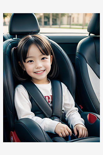 AI数字艺术写实风儿童车座上微笑的小孩