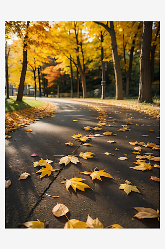 写实风秋天里地上的树叶AI数字艺术