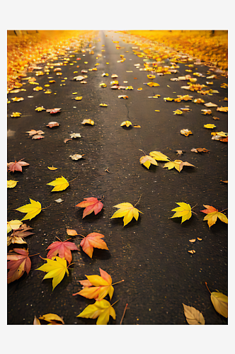 写实风秋天里地上的树叶AI数字艺术