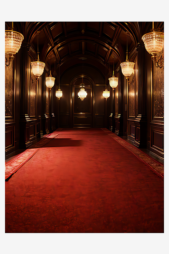写实风红色长地毯大厅AI数字艺术