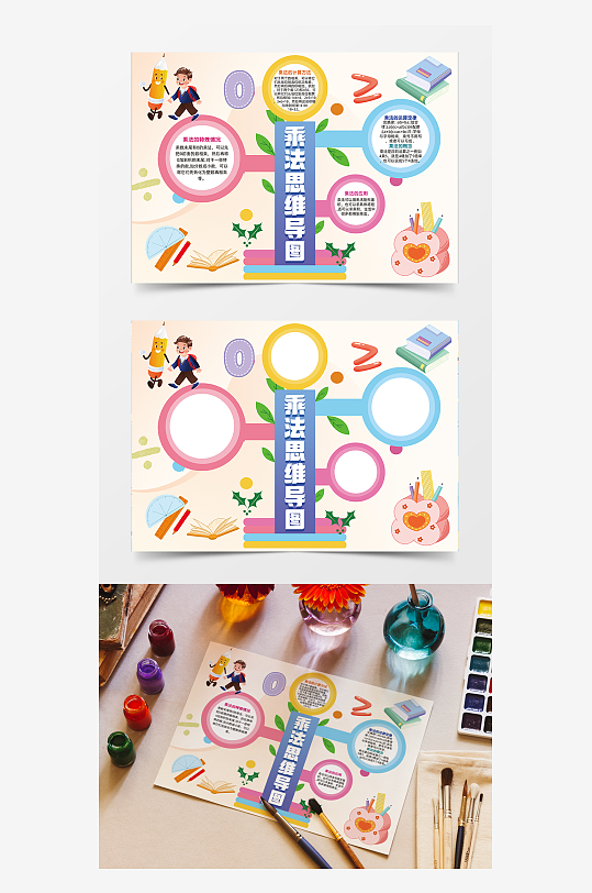 乘法思维导图简约卡通手抄报-众图网