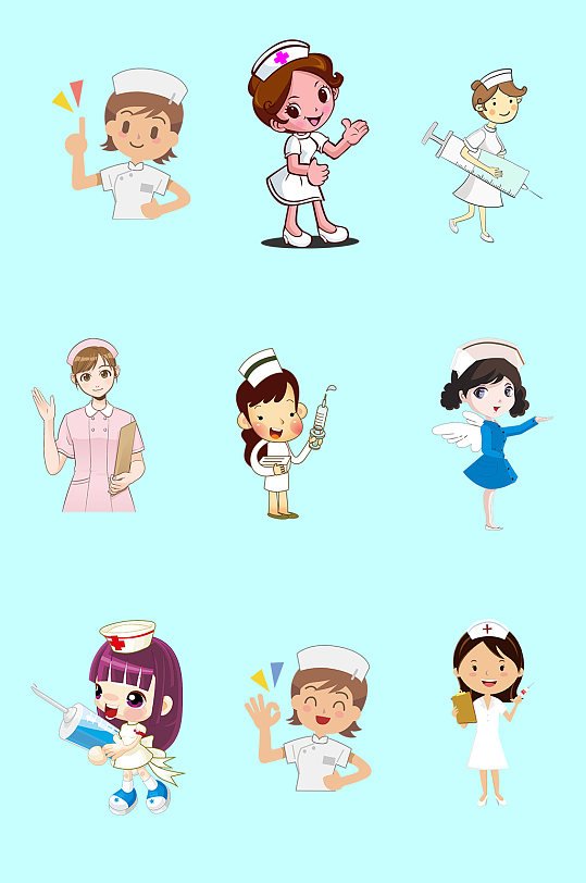 护士卡通手绘素材 护士节素材元素