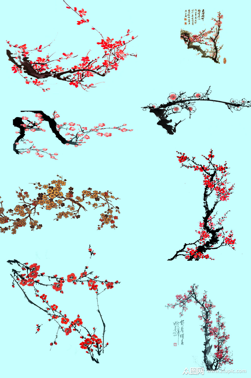 手绘水墨梅花素材模板下载-编号388521-众图网