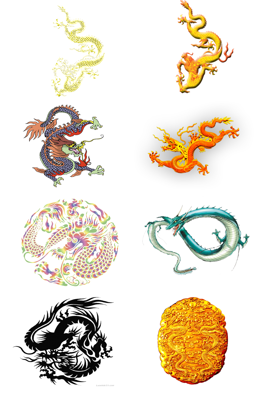 手绘传统龙形免扣素材