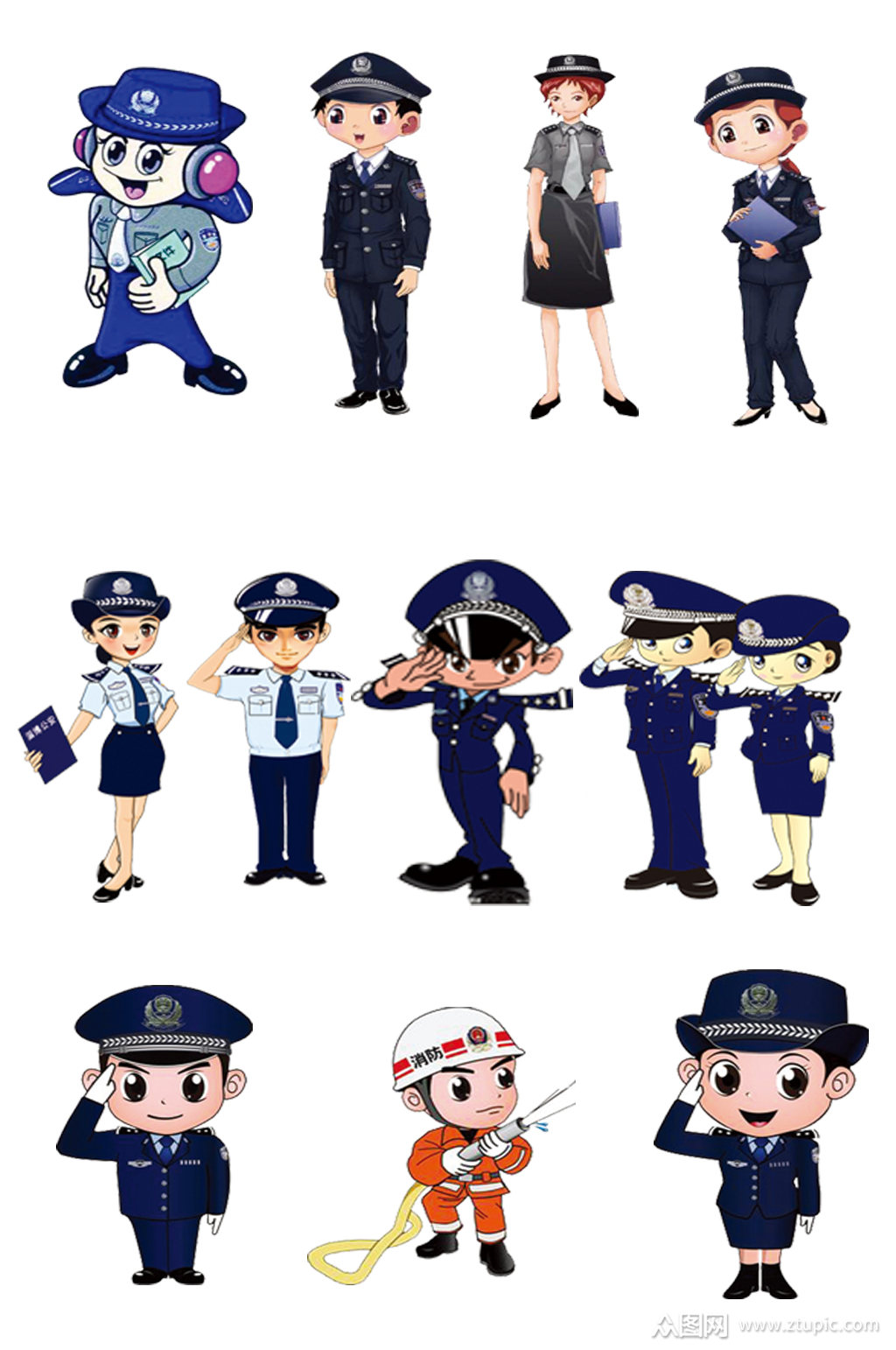 警察消防员免扣素材元素