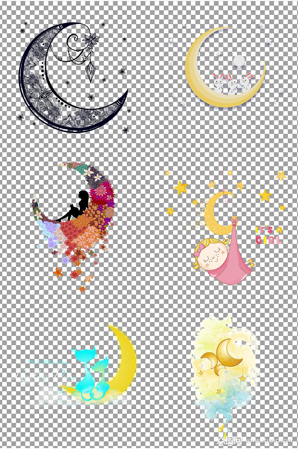 手绘卡通月亮素材