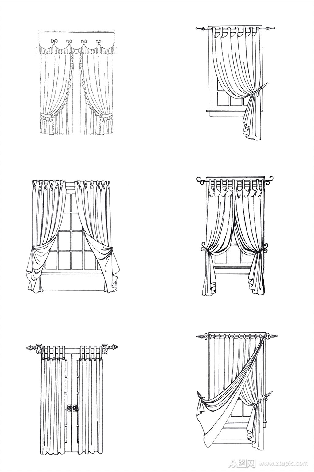 黑色线条手绘窗户素材