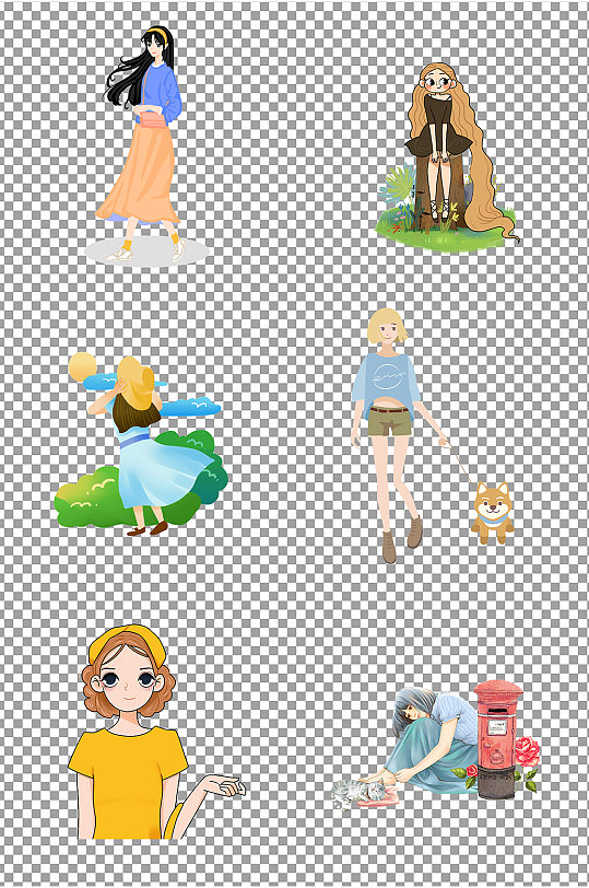 创意卡通手绘女孩素材