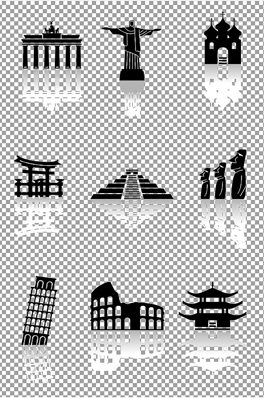 黑色城市剪影地标城市PNG免抠素材模板下载-编号834364-众图网