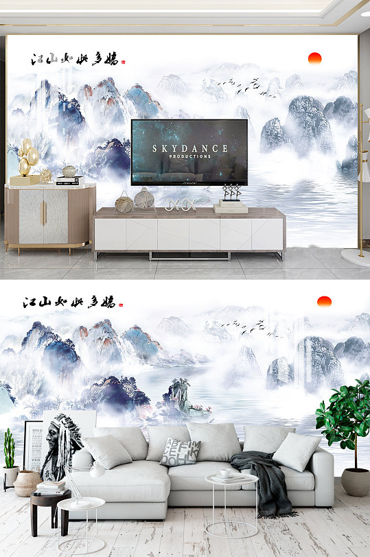 江山如此多娇背景墙-众图网