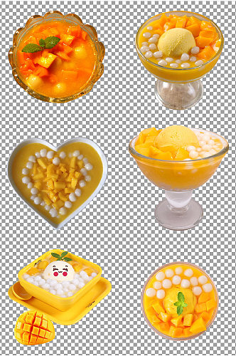 芒果小圆子甜品素材