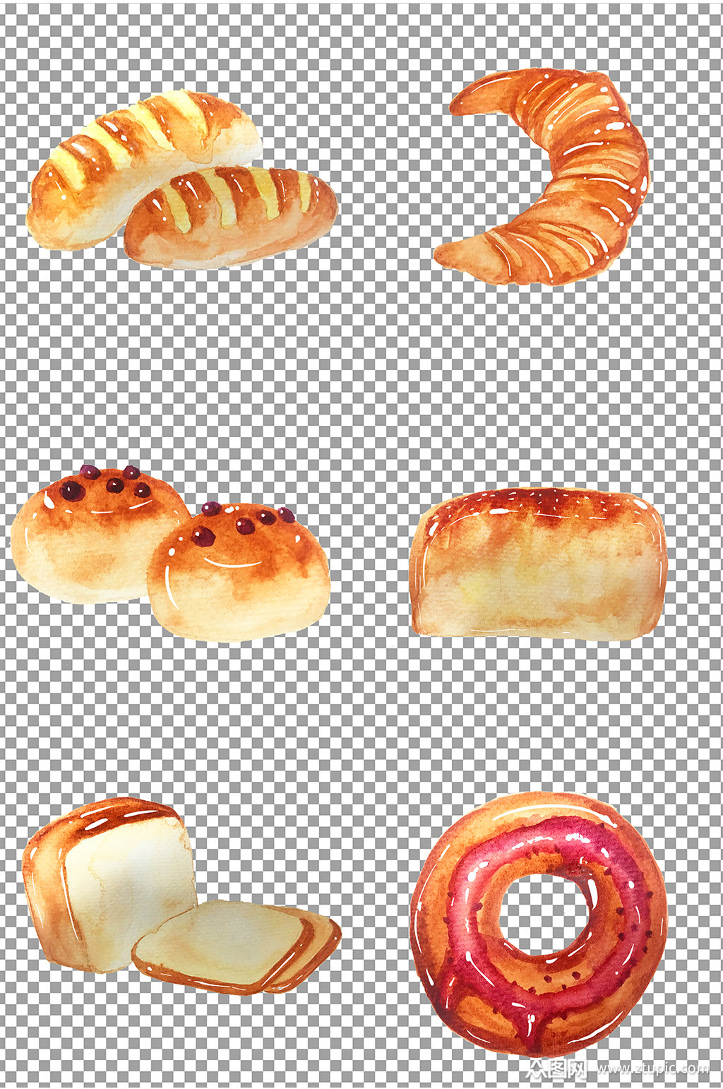 水彩面包图片素材