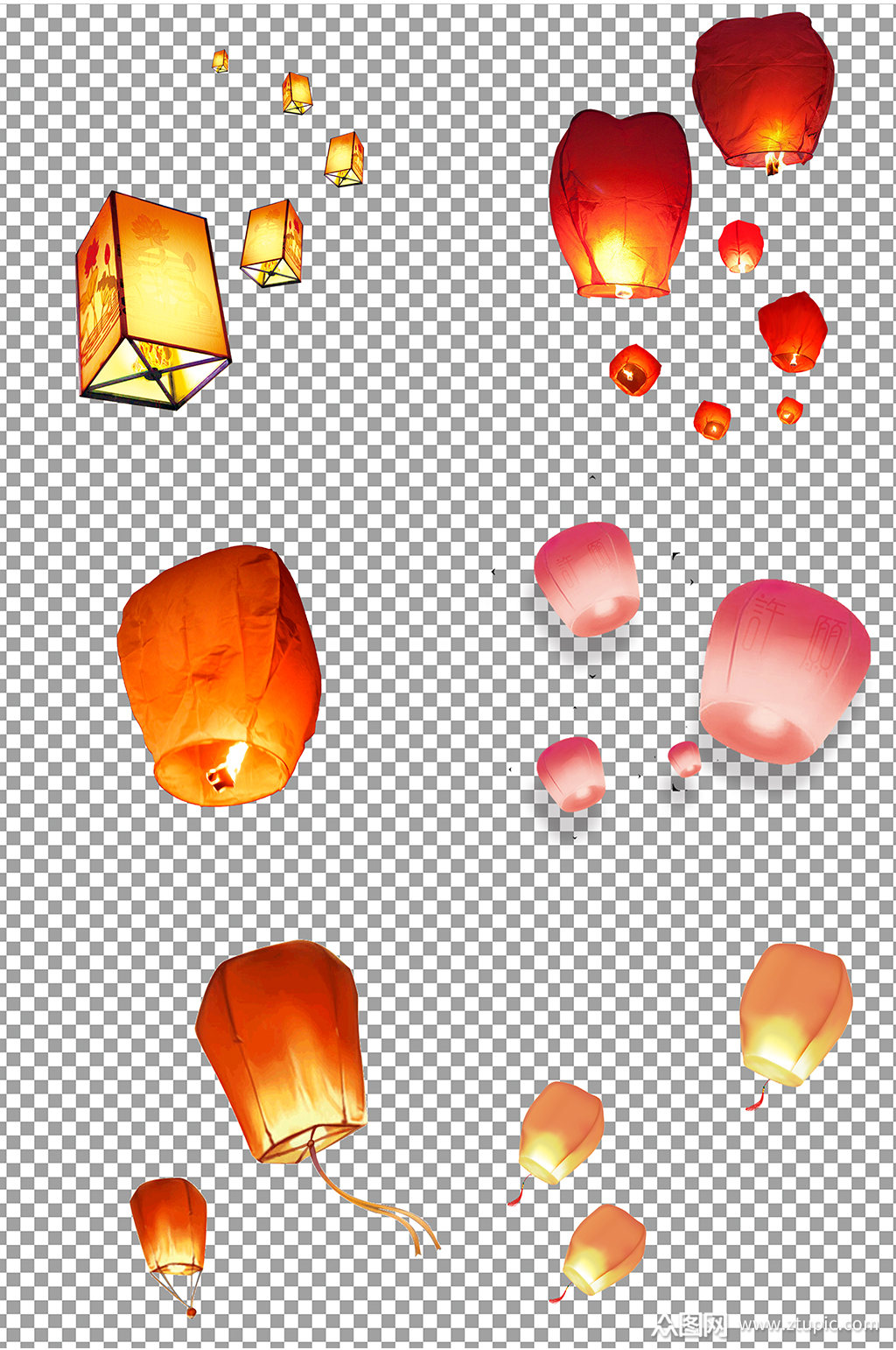 孔明灯手绘免扣素材