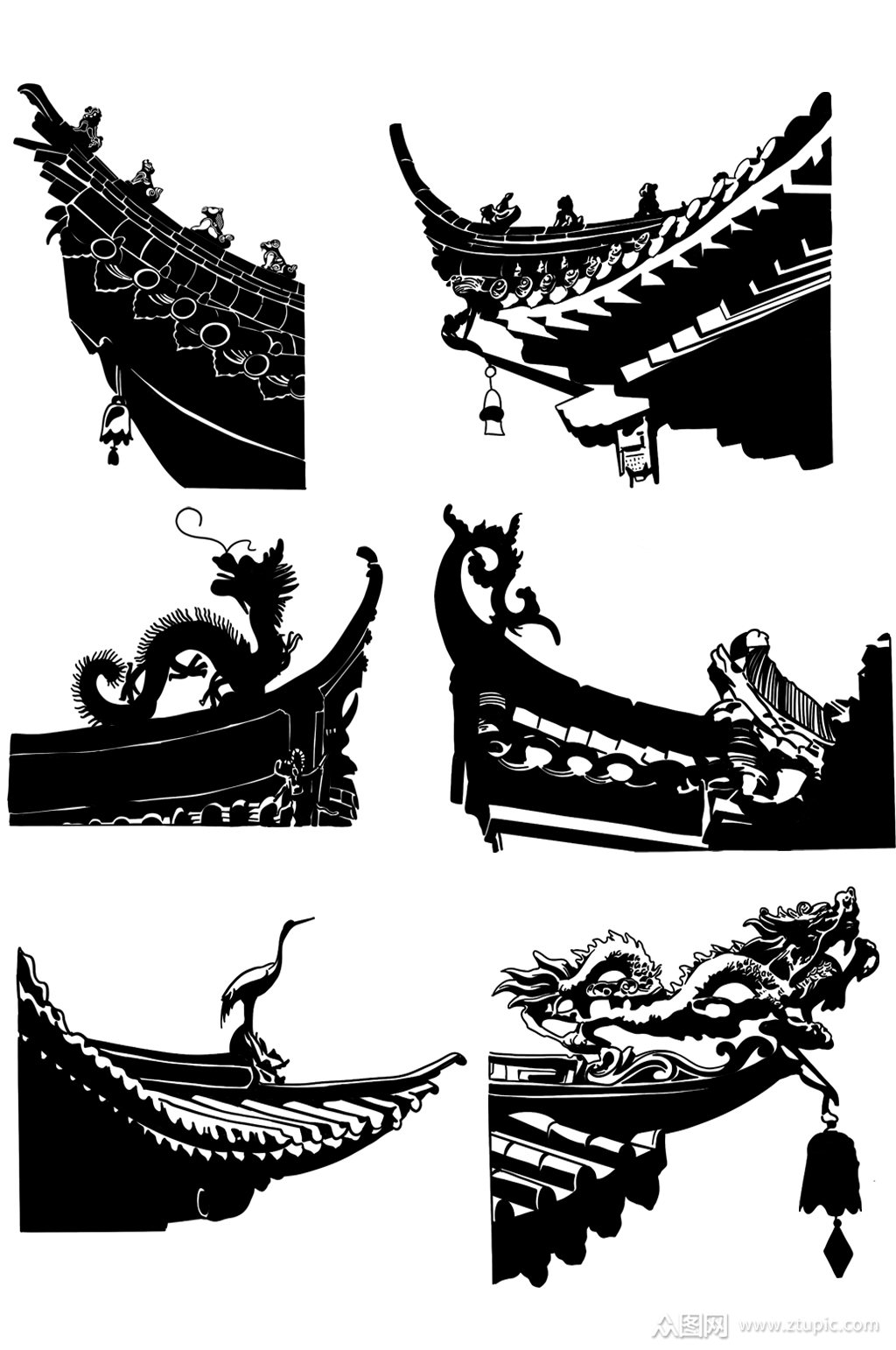 水墨中国风屋檐瓦片素材