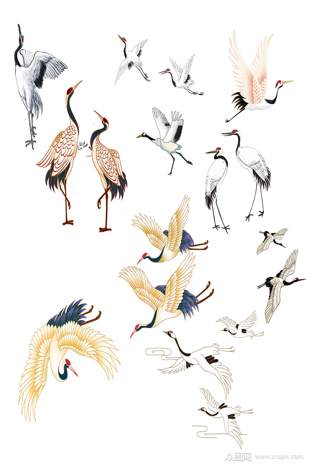 白鹤手绘免扣素材