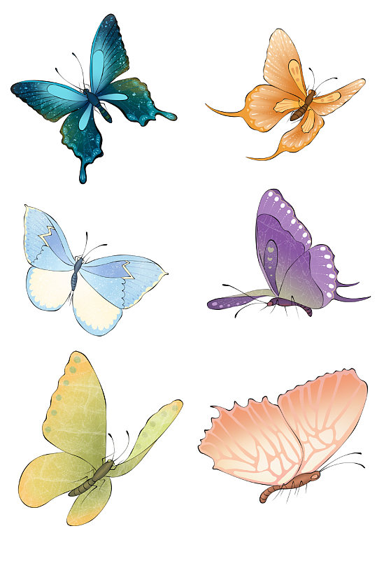 彩绘蝴蝶免扣素材-众图网