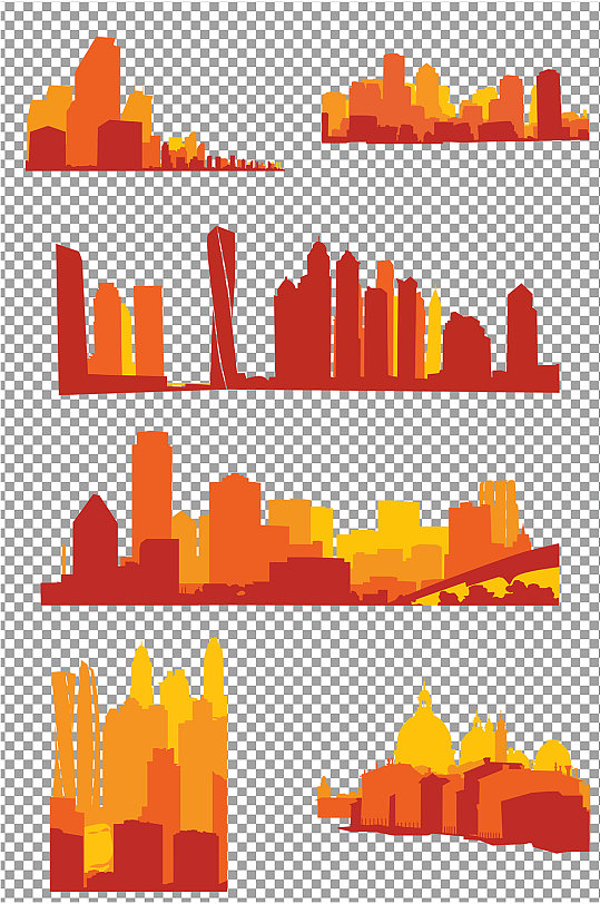 橙色城市剪影图片