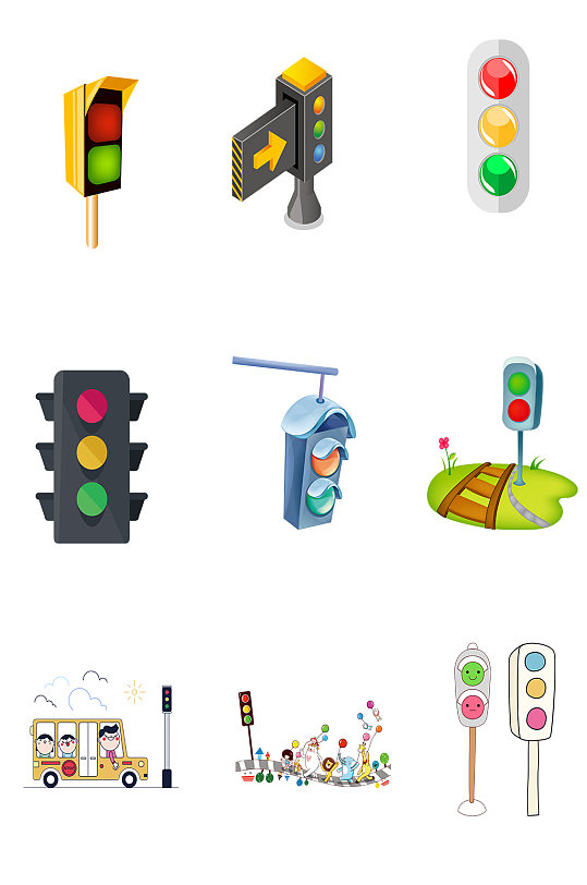 卡通红绿灯免扣素材手绘红绿灯免扣素材交通安全系列宣传知识海报展板