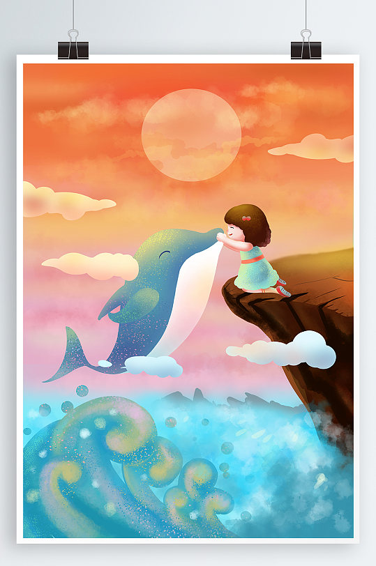 保护海洋动物插画