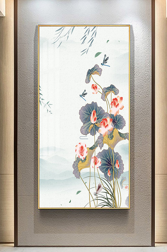 中式荷花玄关装饰画-众图网