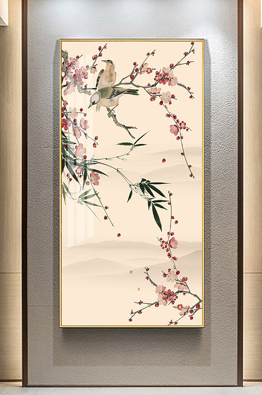 鸟语花香玄关装饰画-众图网