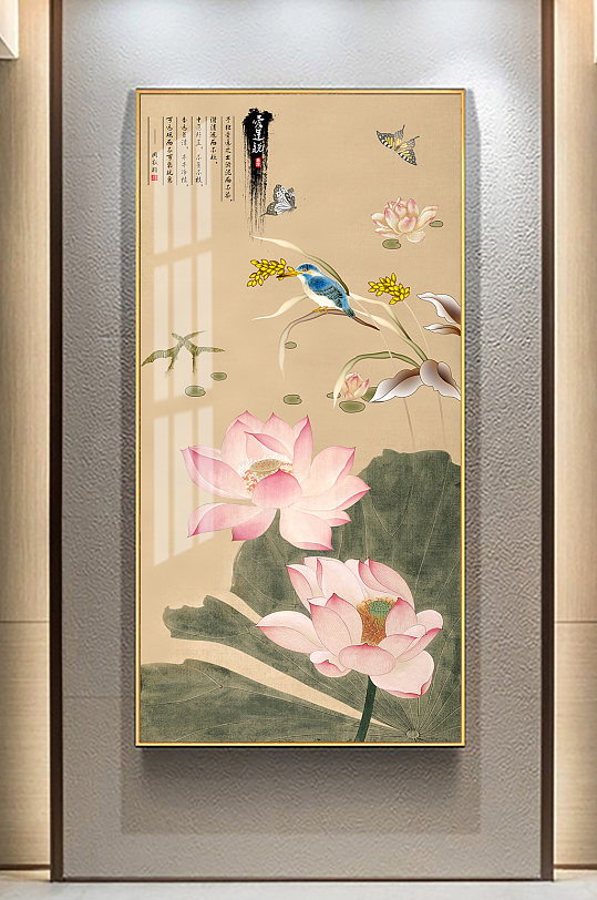 中式荷花玄关装饰画-众图网