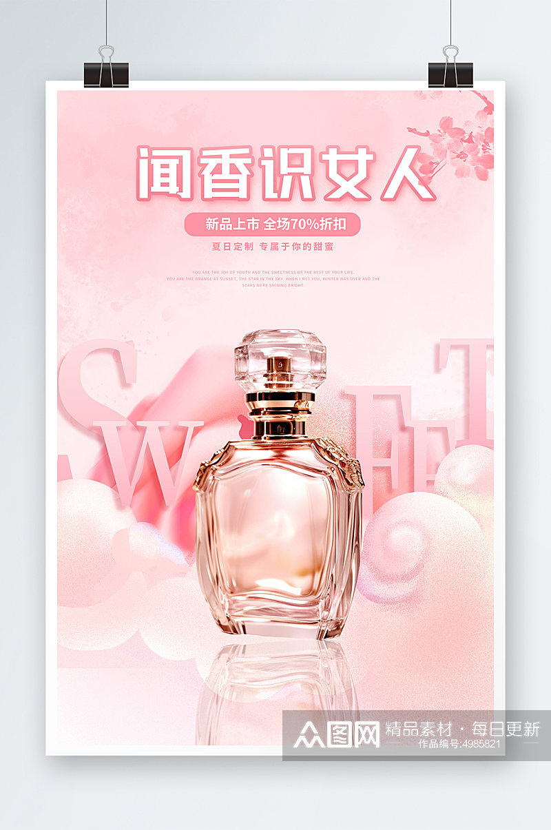 粉色浪漫简约香水香氛美妆宣传海报素材