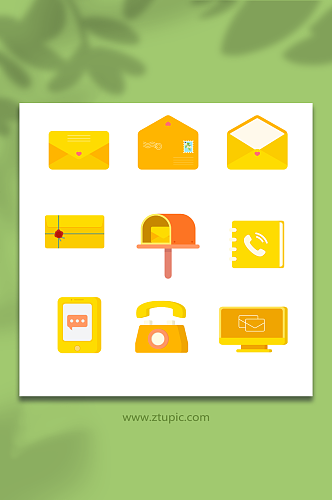 橙黄色矢量邮件名片通讯图标插画元素
