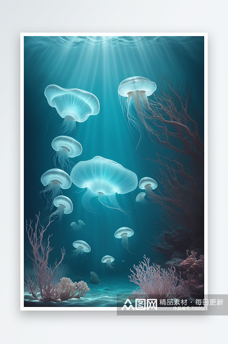 一张水母在海洋中游泳的照片素材