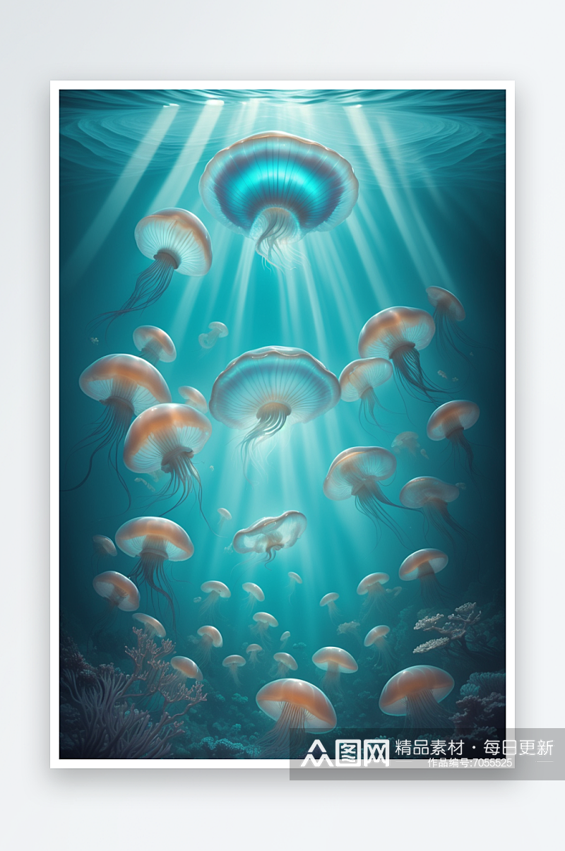 一张水母在海洋中游泳的照片素材