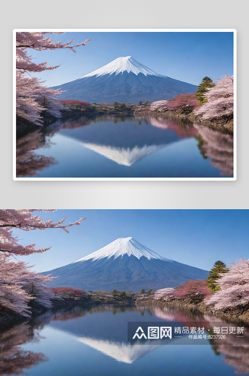 宁静之美湖面倒映富士山素材