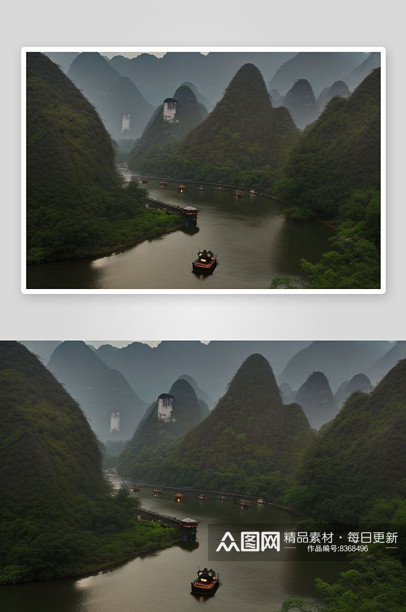 桂林山水甲天下的山水画廊素材