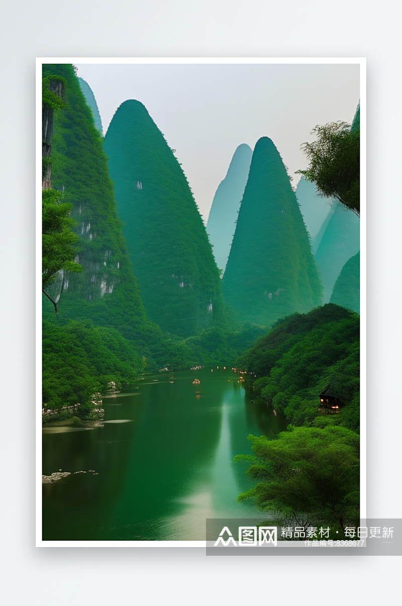 桂林山水甲天下的山水画廊素材