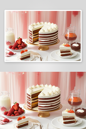 美好时光中的草莓蛋糕与红茶搭配