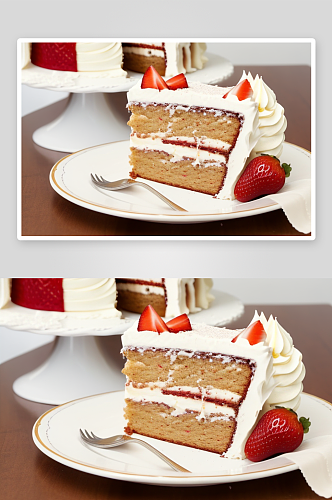 草莓蛋糕与水果拼盘的清爽组合