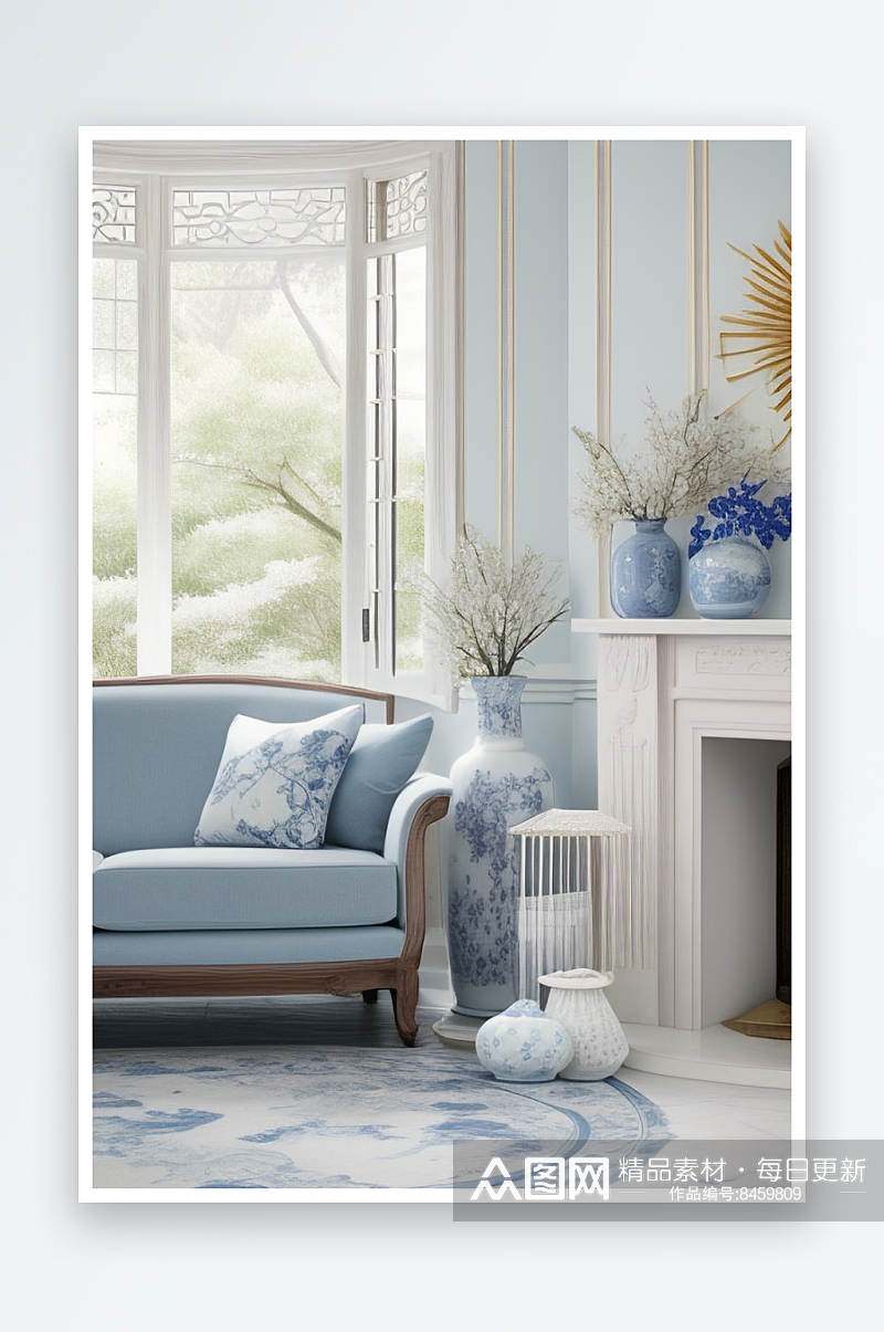 美丽的青花瓷的房间布置素材