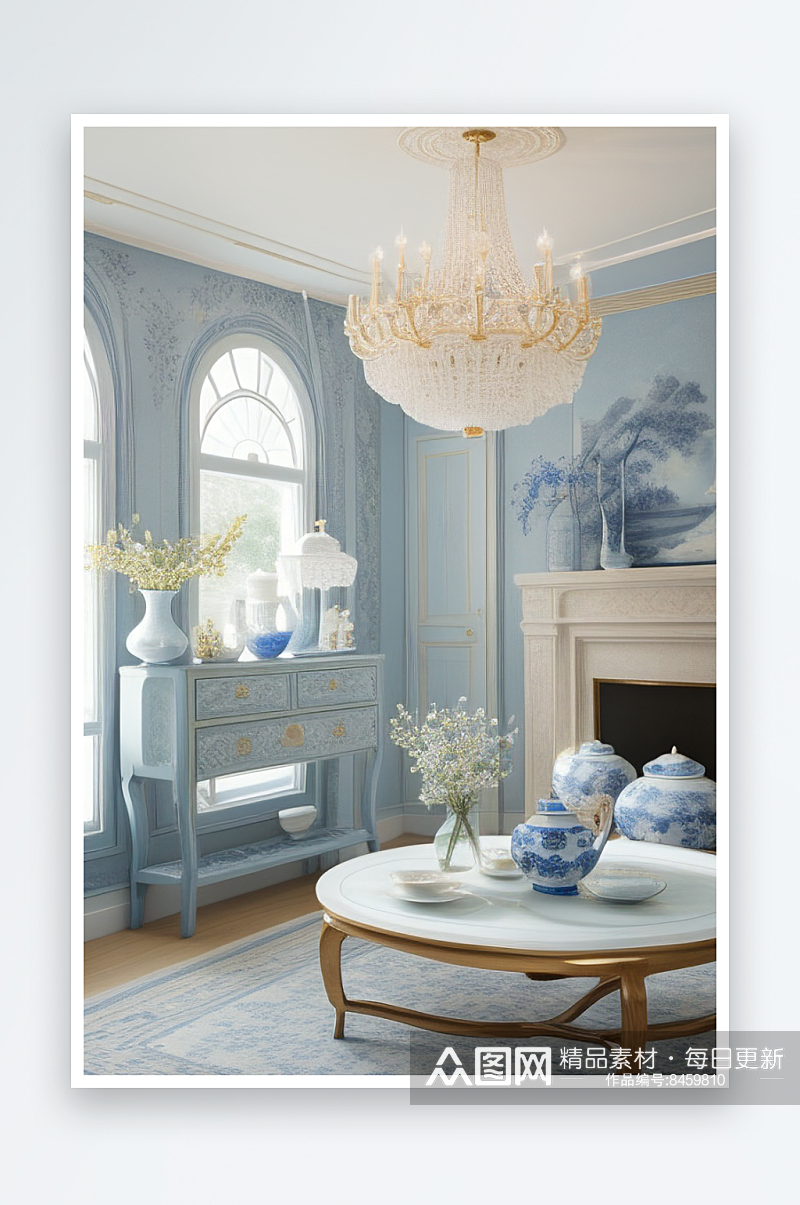 美丽的青花瓷的房间布置素材