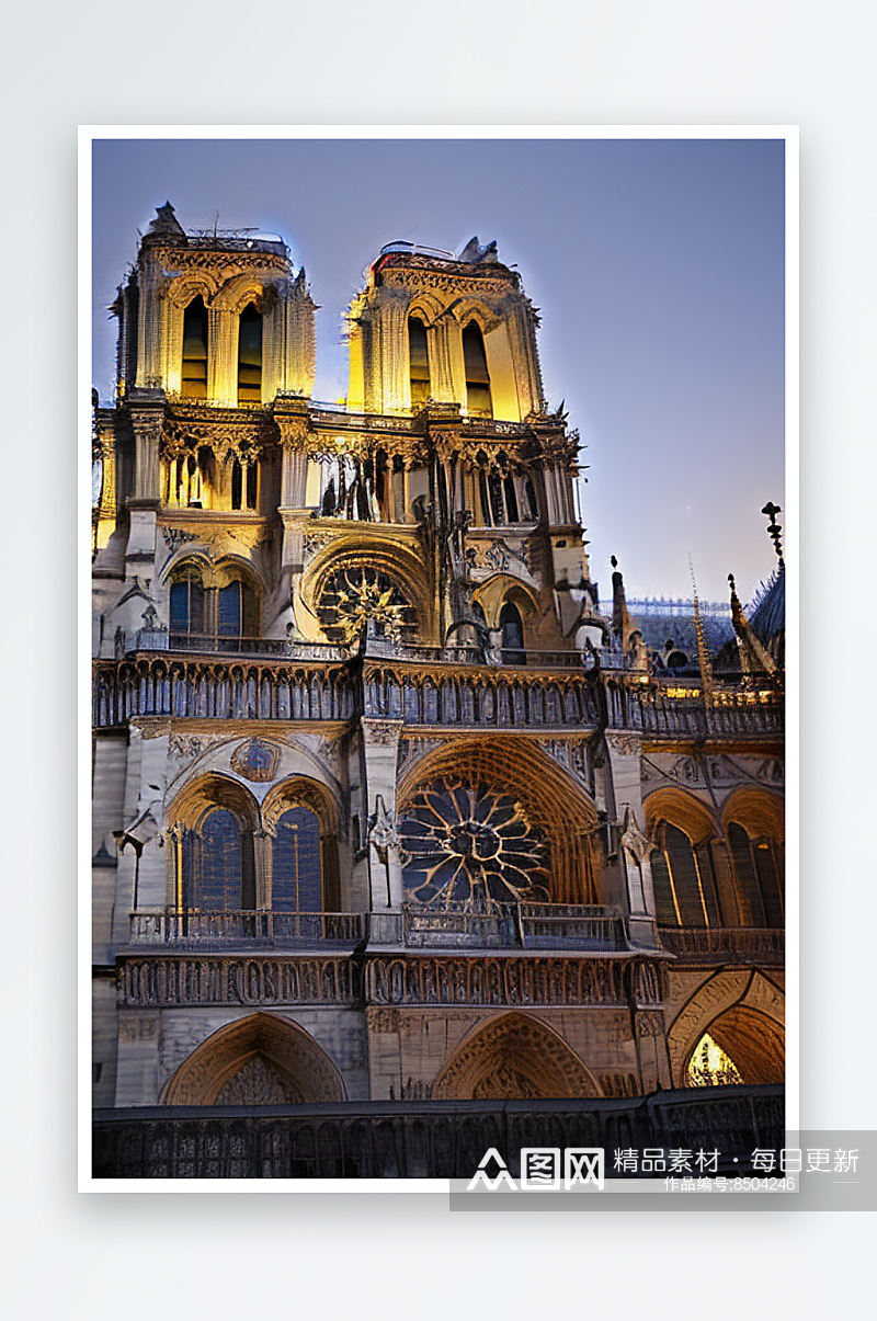巴黎圣母院中世纪建筑的瑰丽典范素材