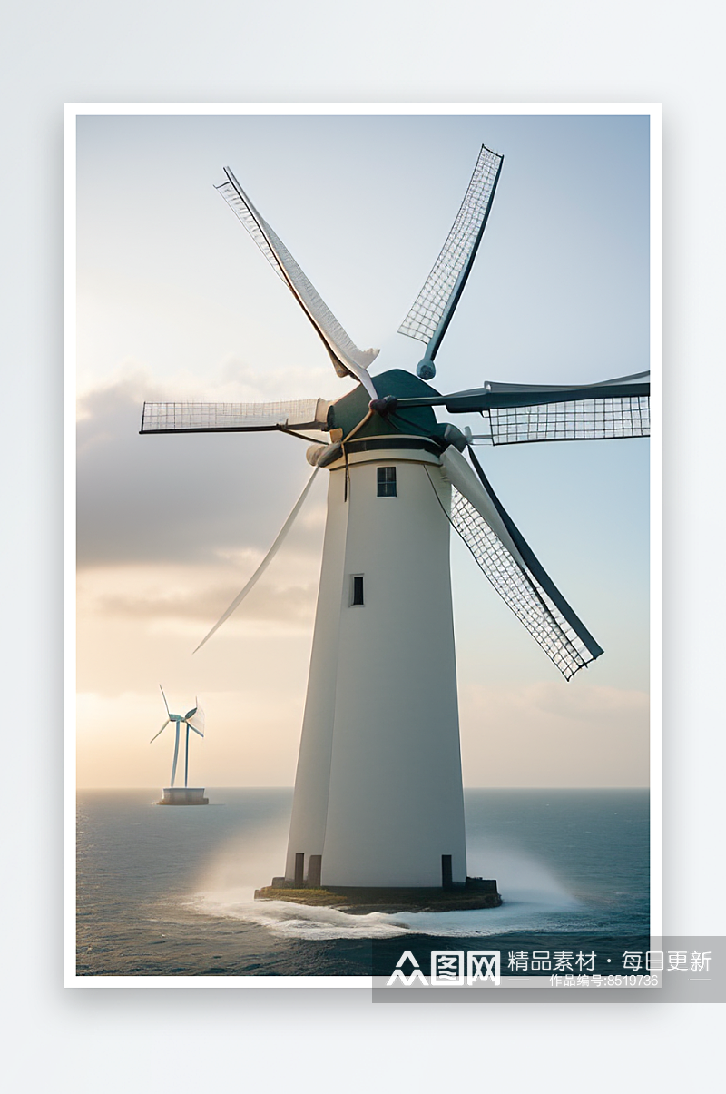 海上能源利器大风车的海洋助力素材