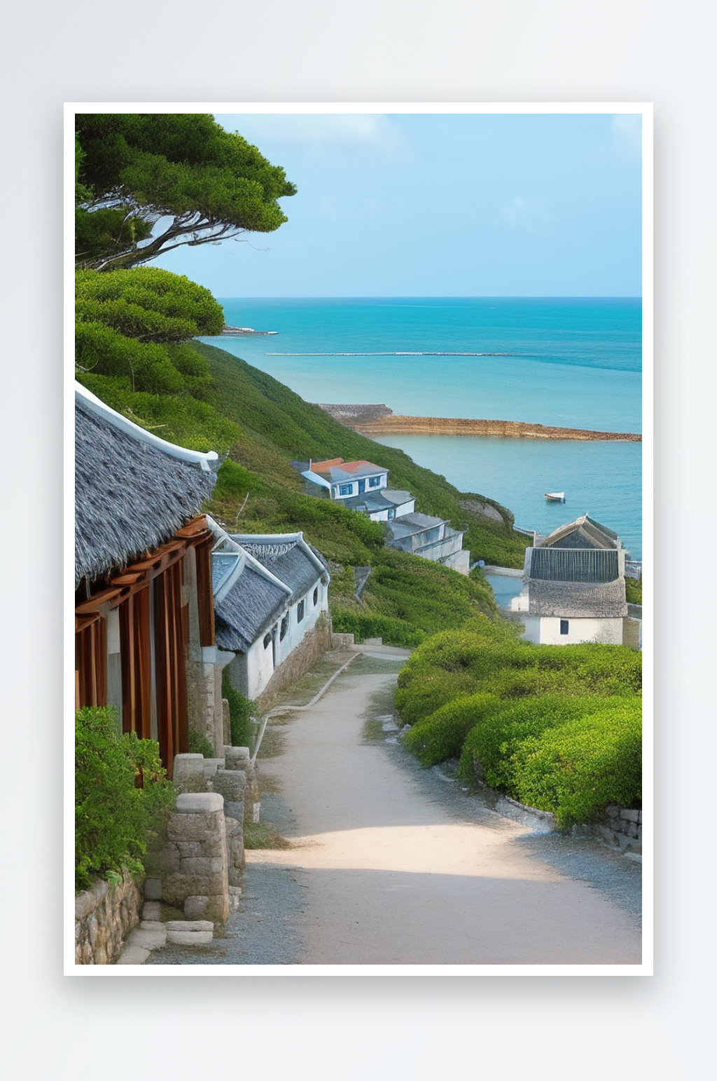 石头房子漫步古道感受乡村风情素材