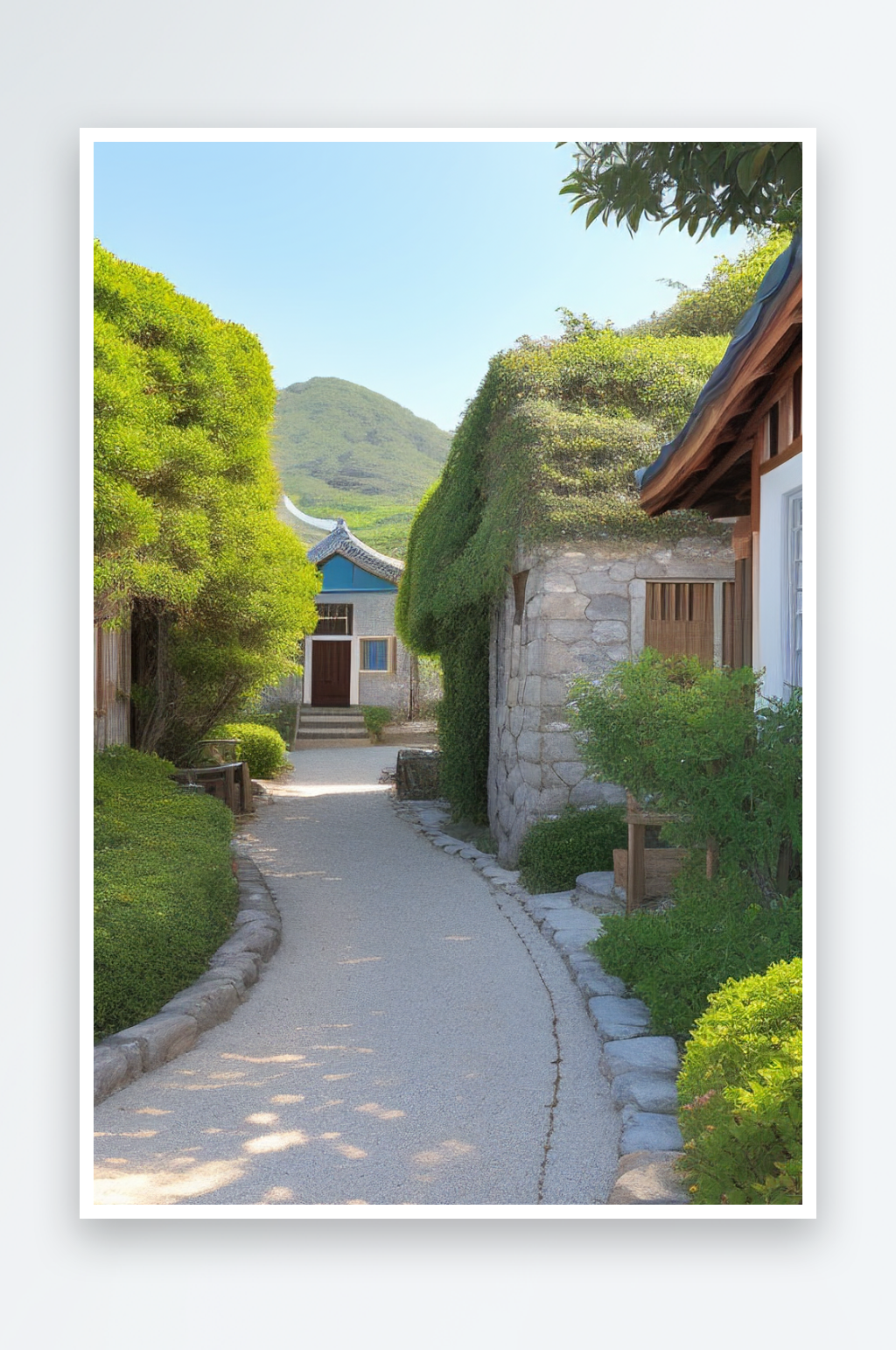 石头房子漫步古道感受乡村风情素材