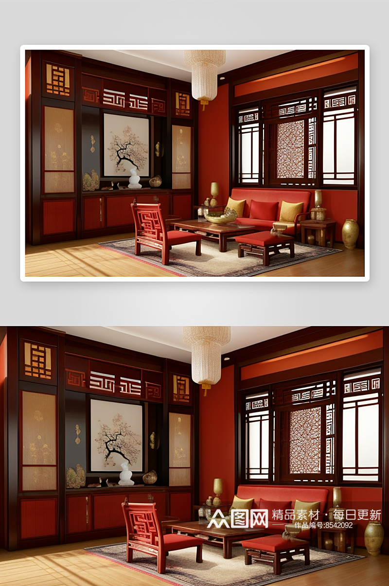 红木之光中式客厅的豪华品质素材