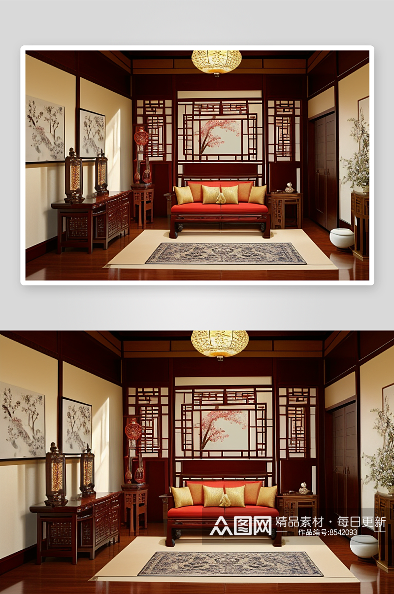 红木之光中式客厅的豪华品质素材