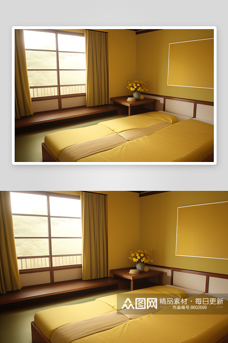 日式榻榻米卧室融入自然与文化的纯净空间素材
