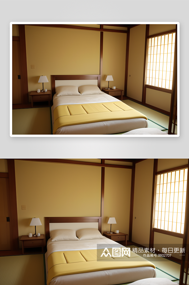 日式榻榻米卧室融入自然与文化的纯净空间素材