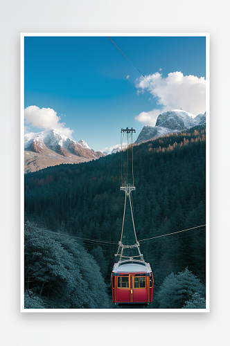 彩色登山缆车的壮丽风景