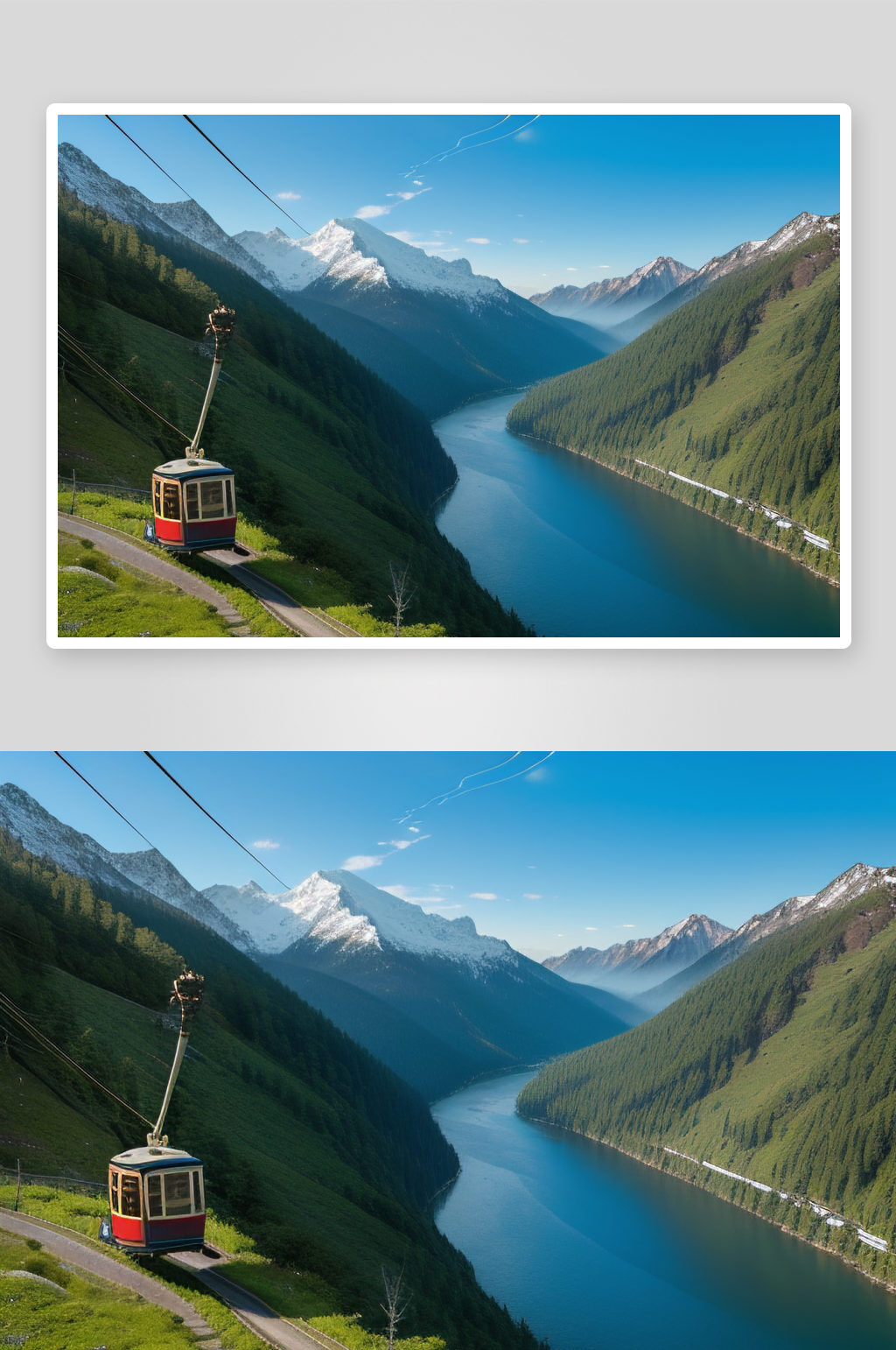 彩色登山缆车的壮丽之旅素材