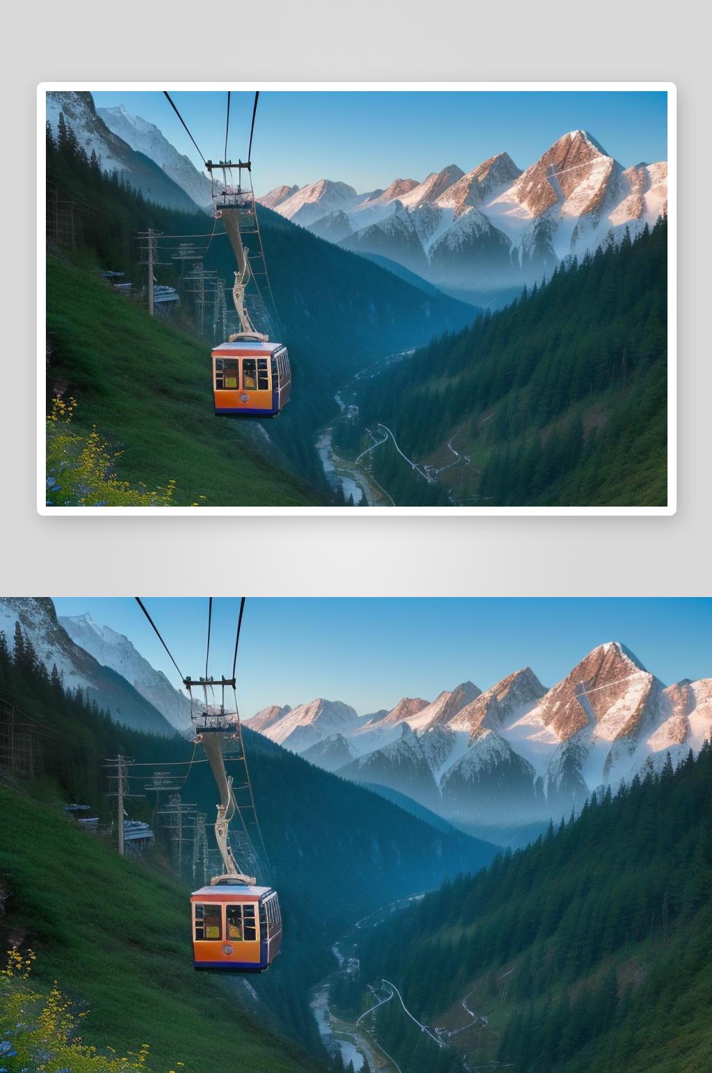 彩色登山缆车的壮丽之旅素材